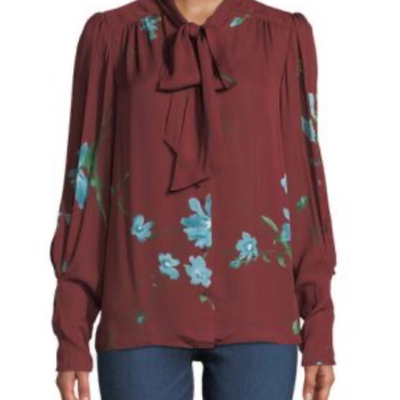 Joie 100% Silk Long Sleeve Blouse Size M, Neck Tie - Picture 2 of 9